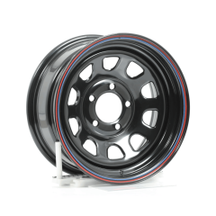 American Racing 15x8 AR767 (5x114.3) ET-12 CB72.56 Gloss Black Steel / Red and Blue Stripe