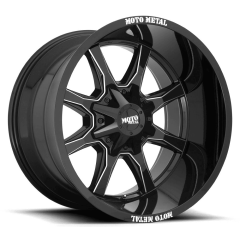 Moto Metal 17x8 MO970 (6x135/6x139.7) ET+00 CB106.1 Gloss Black / Milled Edges and Logo On Lip
