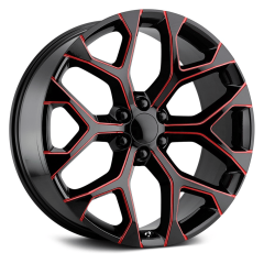 Performance Replicas 20x9 PR176 (6x139.7) ET+24 CB78.1 Gloss Black / Milled Edges Red Tint