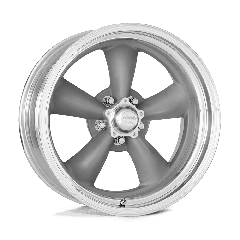 American Racing Vintage 17x7 VN205 Classic Torq Thrust II 2pc (5x114.3) ET+00 CB72.56 Textured Grey / Polished Lip